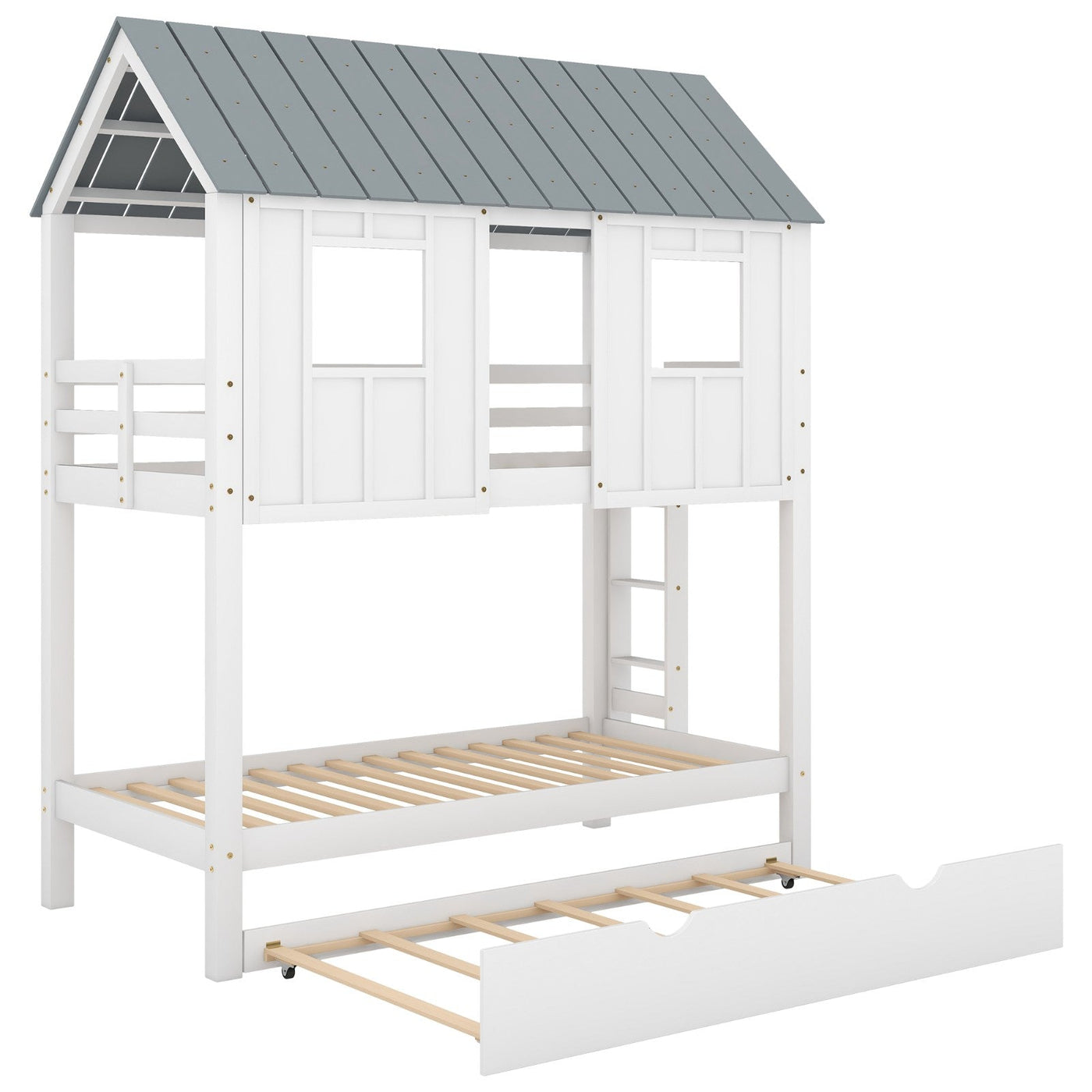 House Bunk Bed With Trundle Roof And Window Playhouse Design