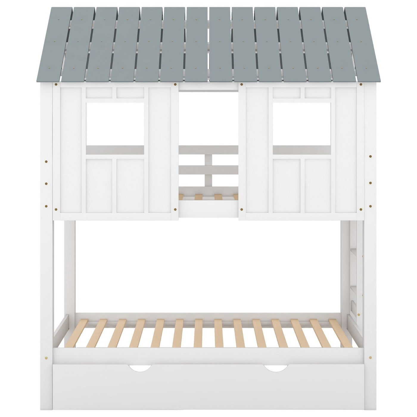 House Bunk Bed With Trundle Roof And Window Playhouse Design
