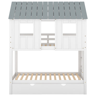 House Bunk Bed With Trundle Roof And Window Playhouse Design