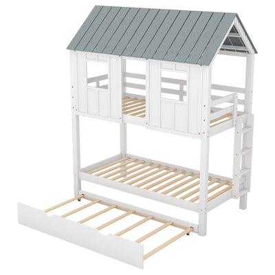 House Bunk Bed With Trundle Roof And Window Playhouse Design