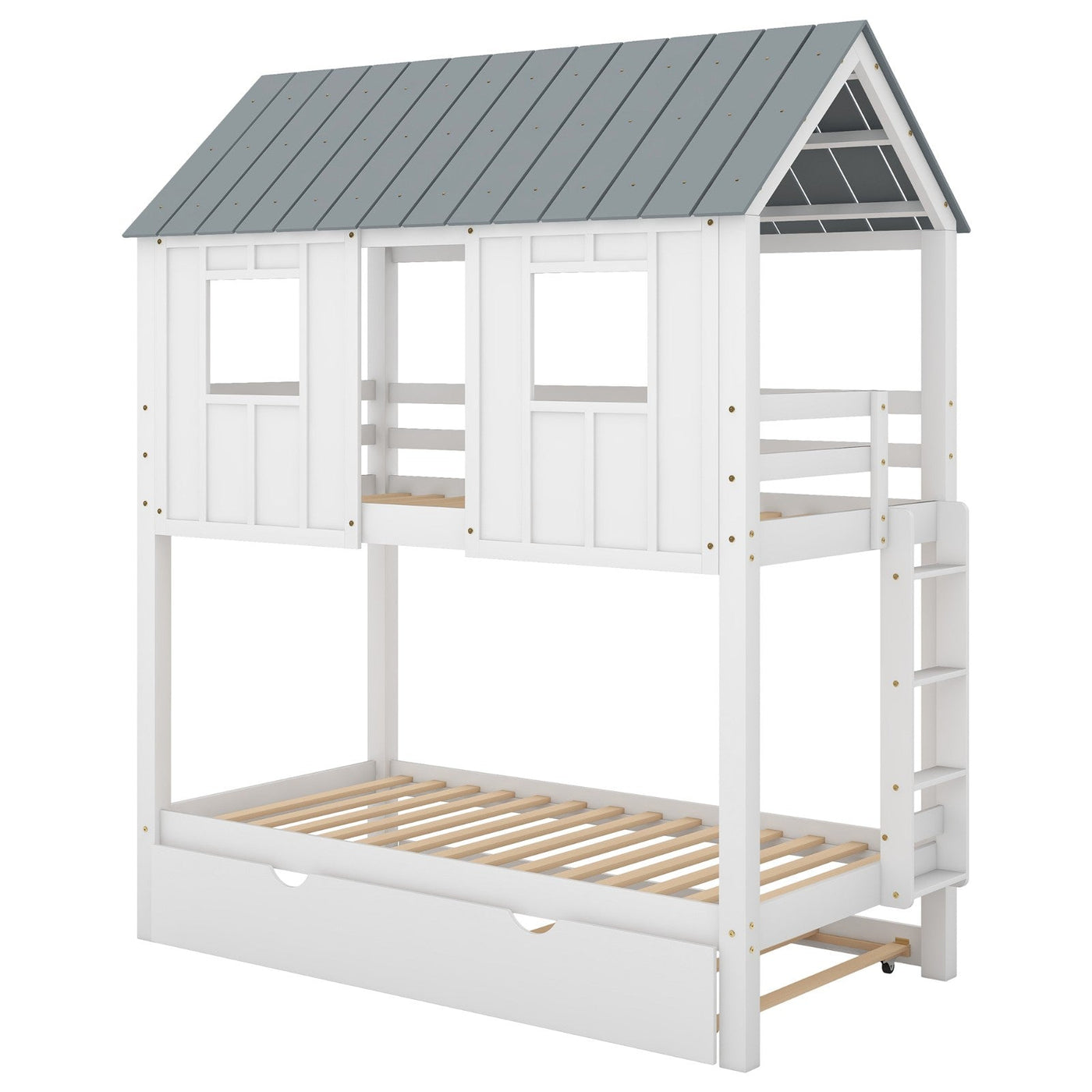 House Bunk Bed With Trundle Roof And Window Playhouse Design