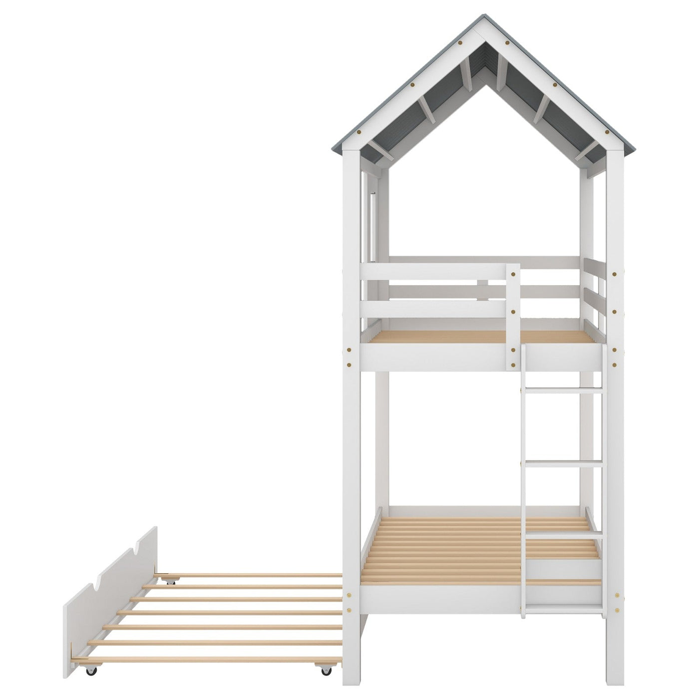 House Bunk Bed With Trundle Roof And Window Playhouse Design