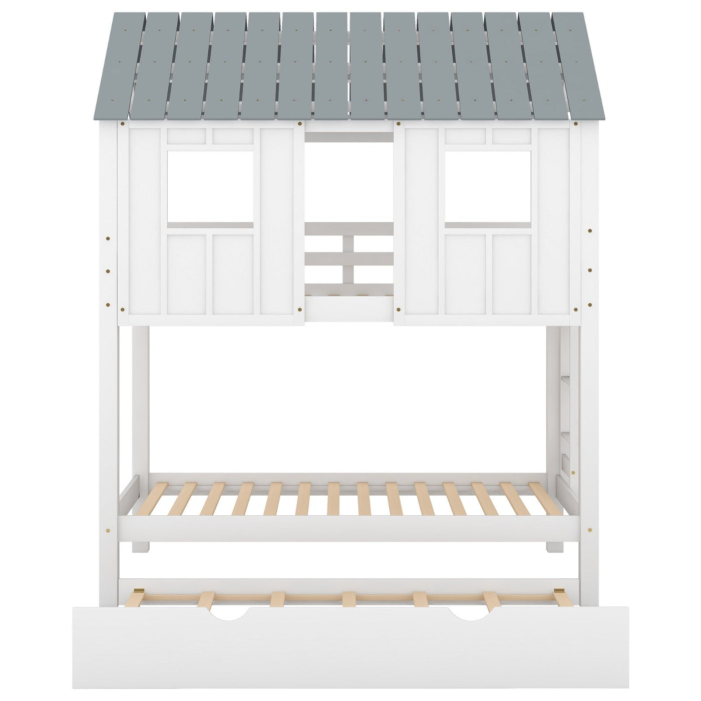 House Bunk Bed With Trundle Roof And Window Playhouse Design