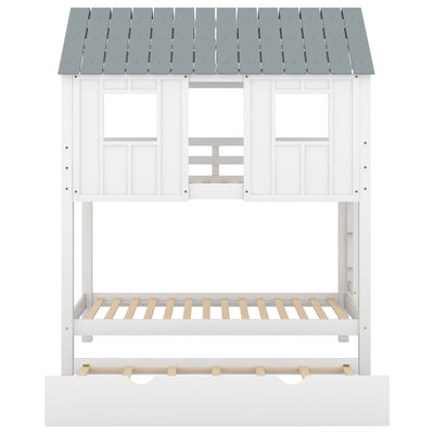House Bunk Bed With Trundle Roof And Window Playhouse Design