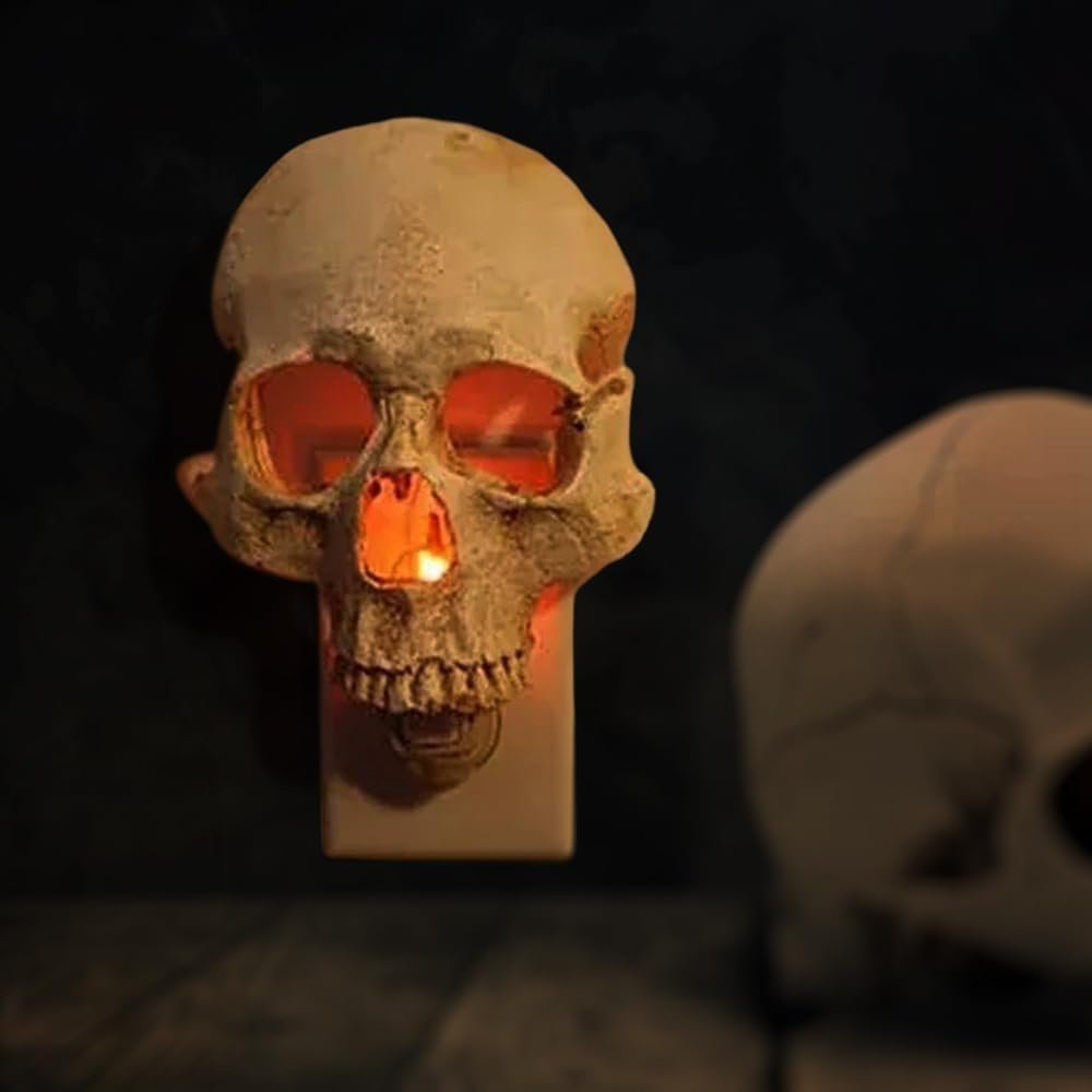 Human Skull Light Gothic Skeleton Plug In Wall Night Lamp