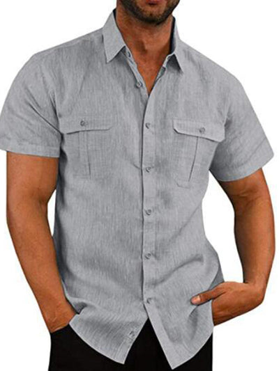 Men's Short Sleeve Cotton Linen Shirt Double Pocket Casual Vacation