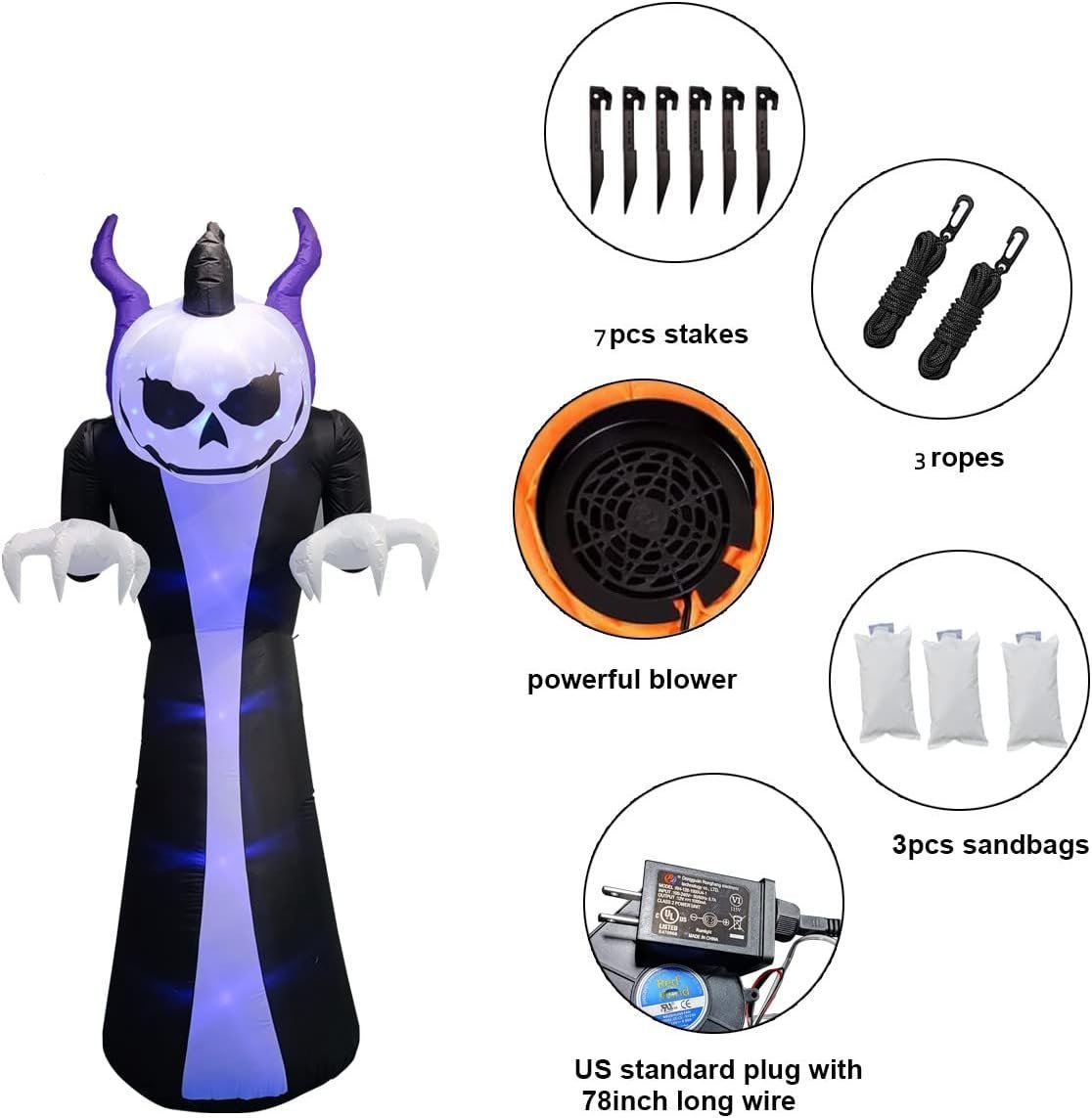 Giant Inflatable Ghost Decoration With Horns And Flame Projection