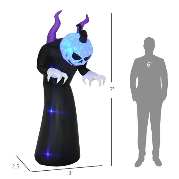 Giant Inflatable Ghost Decoration With Horns And Flame Projection
