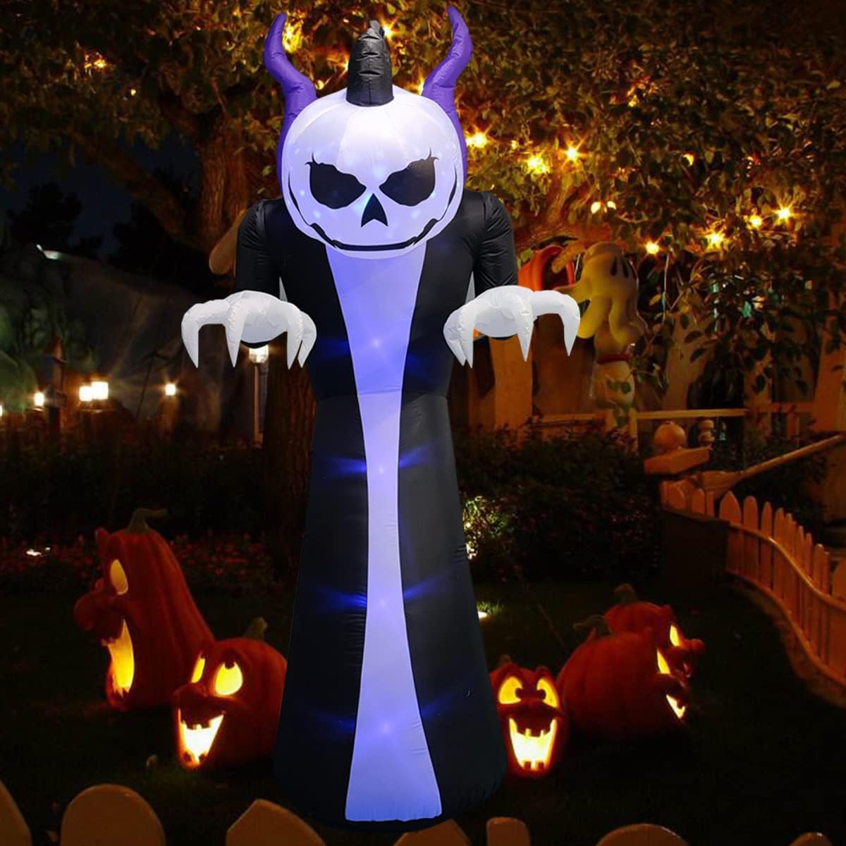 Giant Inflatable Ghost Decoration With Horns And Flame Projection