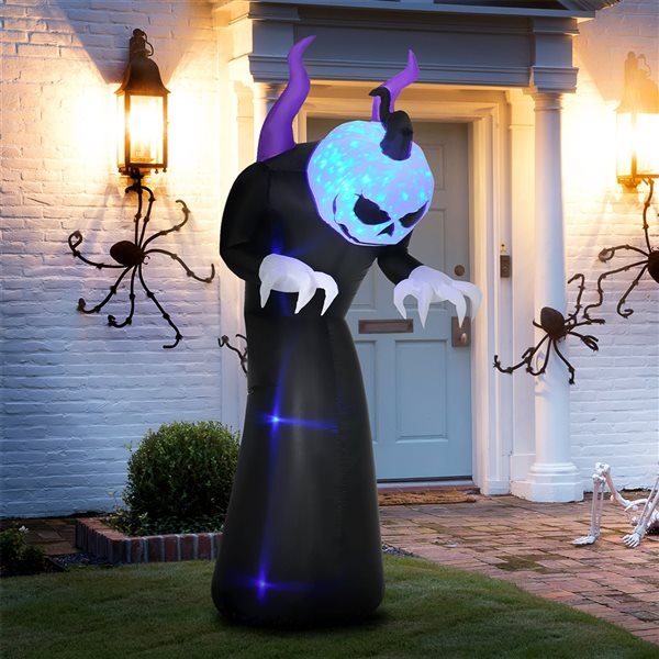 Giant Inflatable Ghost Decoration With Horns And Flame Projection