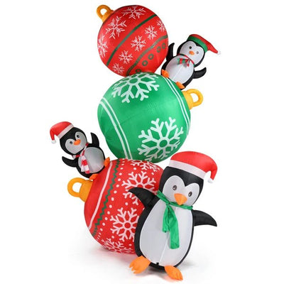 Inflatable Lighted Christmas Decoration Penguins With Colorful Balls 8.9 FT