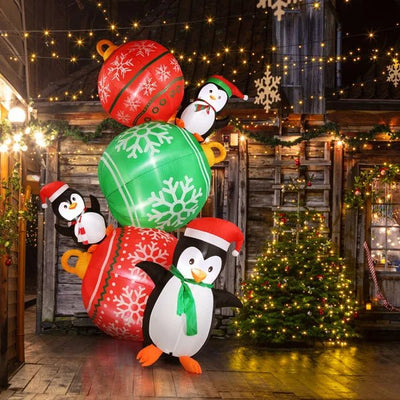 Inflatable Lighted Christmas Decoration Penguins With Colorful Balls 8.9 FT