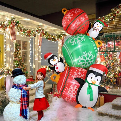 Inflatable Lighted Christmas Decoration Penguins With Colorful Balls 8.9 FT