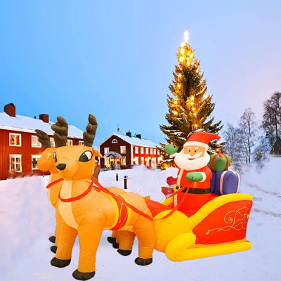 Inflatable Santa Claus Christmas Decor Sleigh With Reindeer Holiday Display
