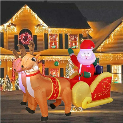 Inflatable Santa Claus Christmas Decor Sleigh With Reindeer Holiday Display