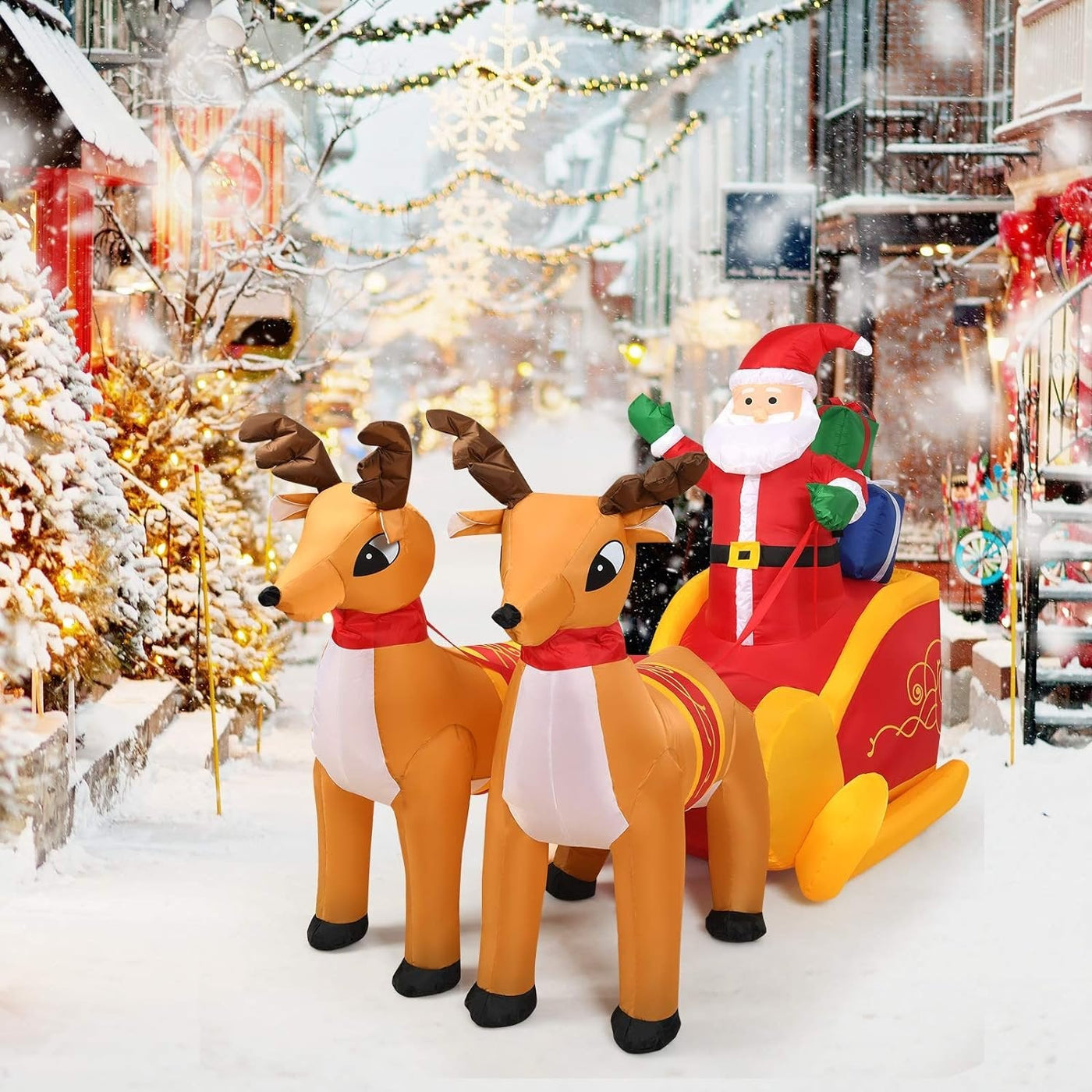 Inflatable Santa Claus Christmas Decor Sleigh With Reindeer Holiday Display