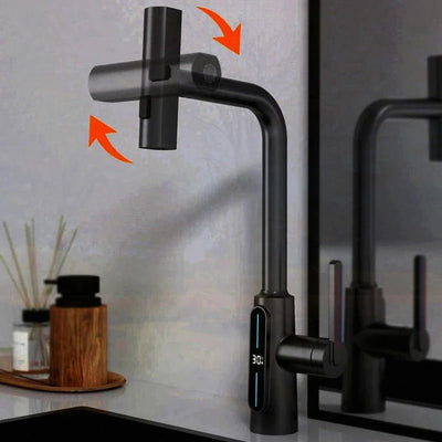 Digital Display Kitchen Faucet Pull-out 360 Degree Swivel Waterfall Tap