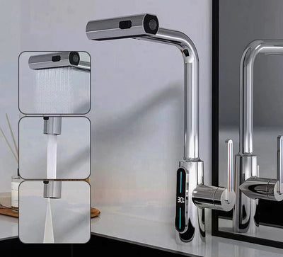 Digital Display Kitchen Faucet Pull-out 360 Degree Swivel Waterfall Tap