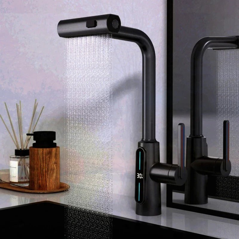 Digital Display Kitchen Faucet Pull-out 360 Degree Swivel Waterfall Tap
