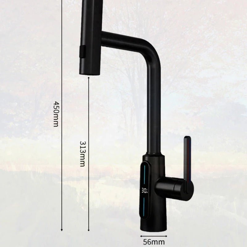 Digital Display Kitchen Faucet Pull-out 360 Degree Swivel Waterfall Tap
