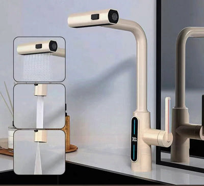 Digital Display Kitchen Faucet Pull-out 360 Degree Swivel Waterfall Tap