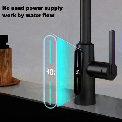 Digital Display Kitchen Faucet Pull-out 360 Degree Swivel Waterfall Tap