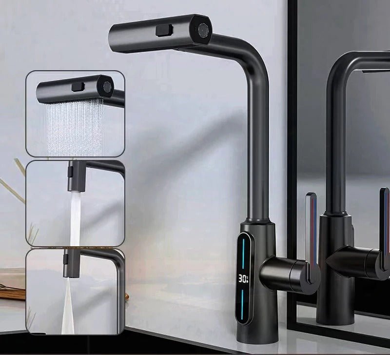 Digital Display Kitchen Faucet Pull-out 360 Degree Swivel Waterfall Tap