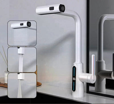 Digital Display Kitchen Faucet Pull-out 360 Degree Swivel Waterfall Tap