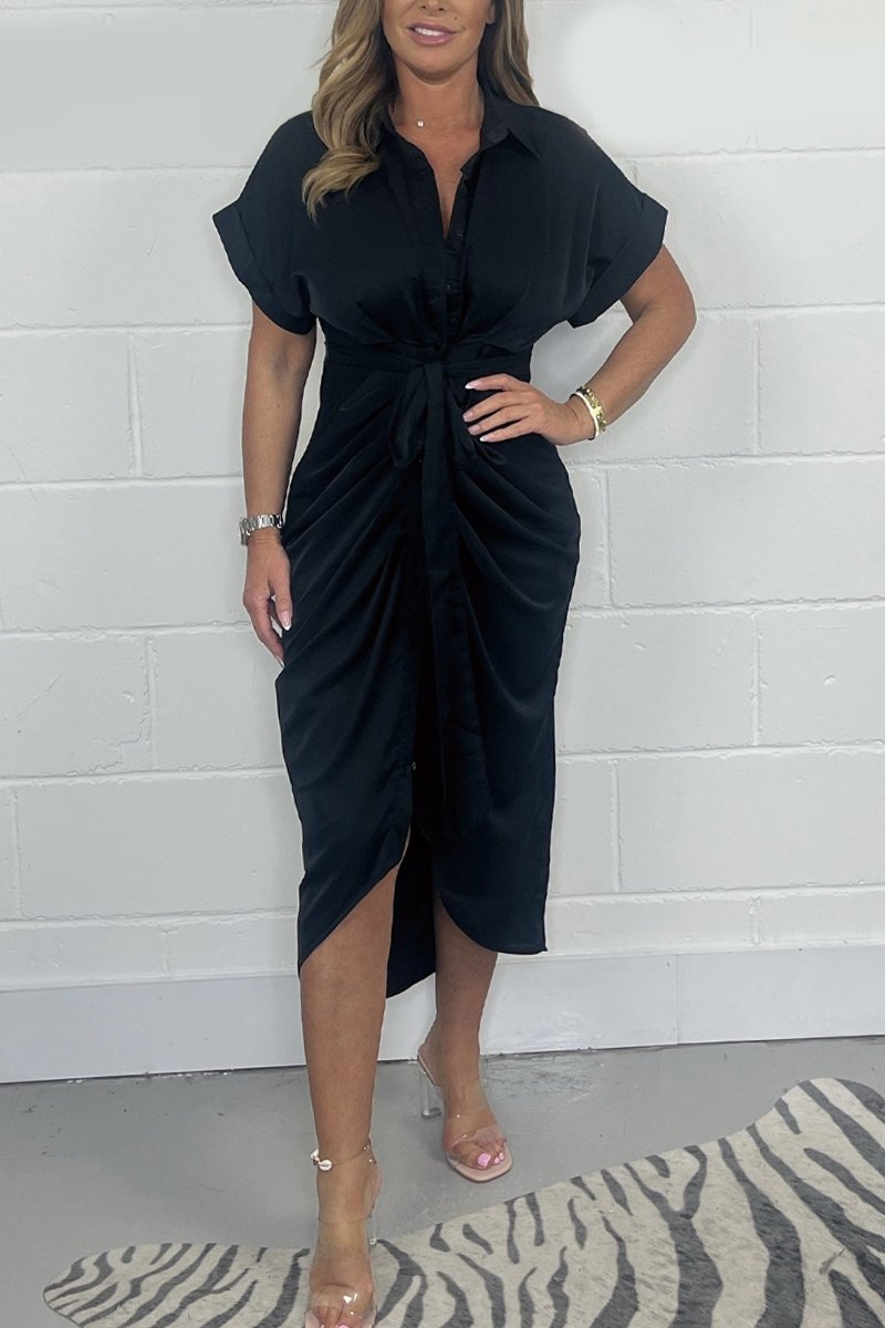 Women Satin Shirt Dress With Button Detail Elegant Design