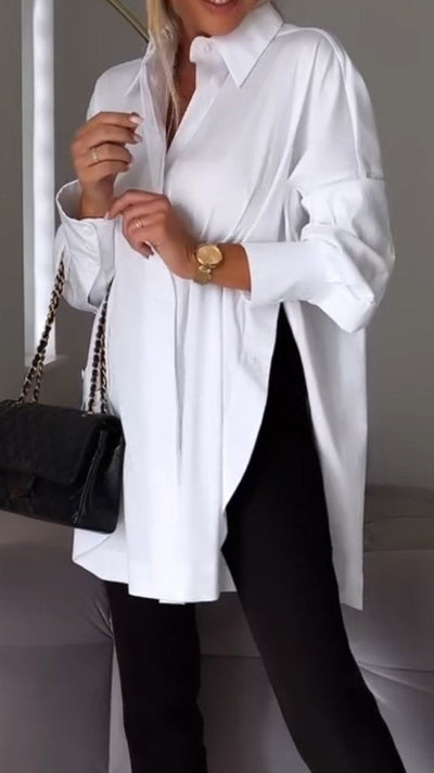 Lapel Slit Shirt Stylish Casual Lightweight Comfortable Design
