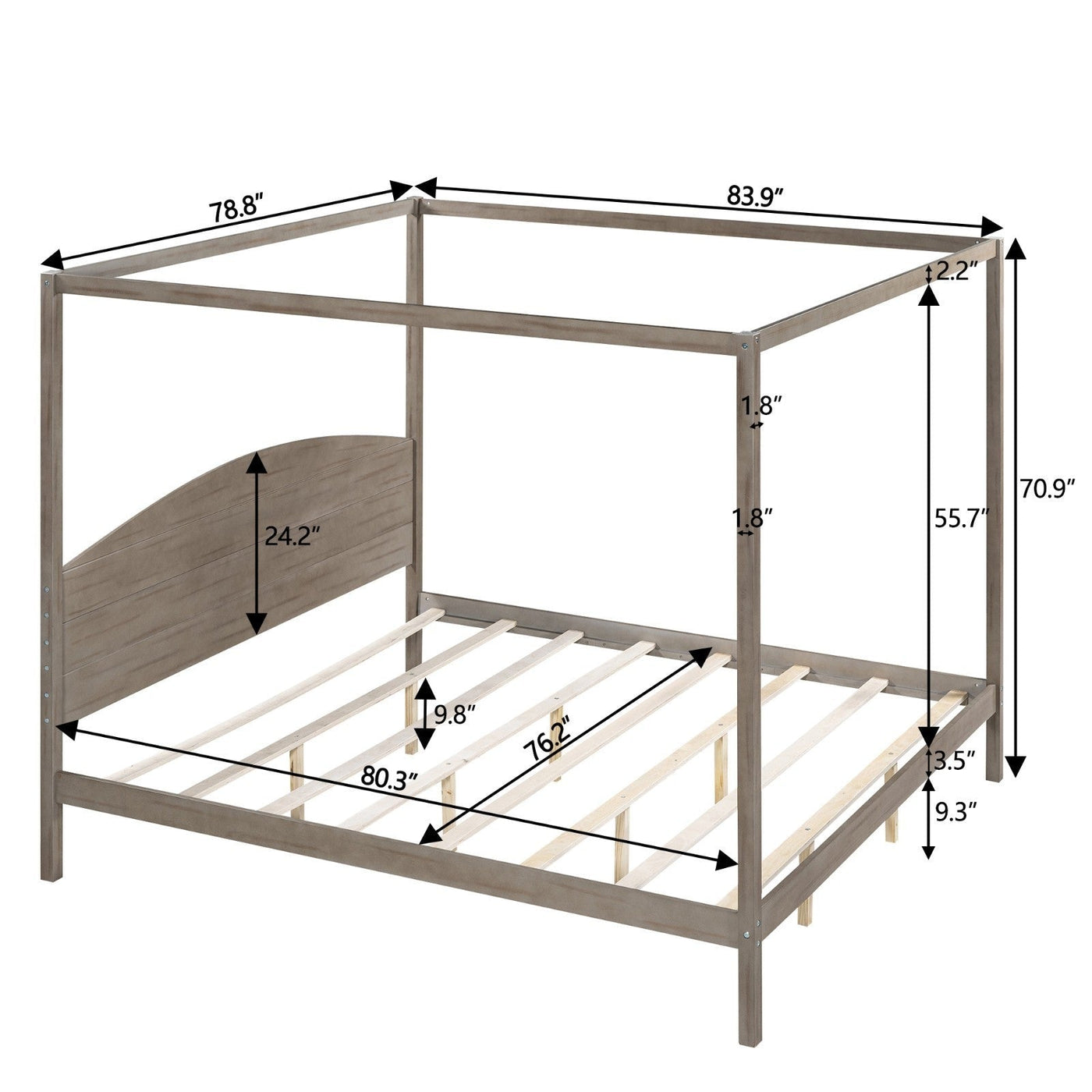 King Size Canopy Bed With Headboard And Support Legs Platform
