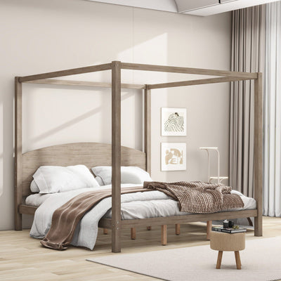 King Size Canopy Bed With Headboard And Support Legs Platform