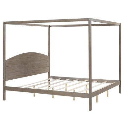 King Size Canopy Bed With Headboard And Support Legs Platform