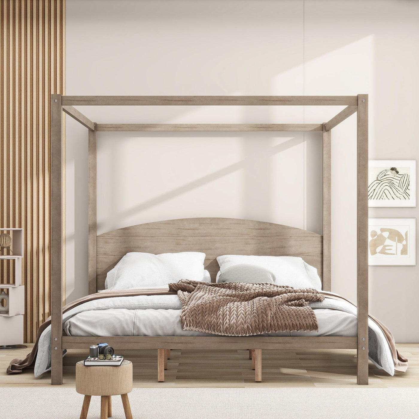 King Size Canopy Bed With Headboard And Support Legs Platform