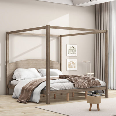 King Size Canopy Bed With Headboard And Support Legs Platform