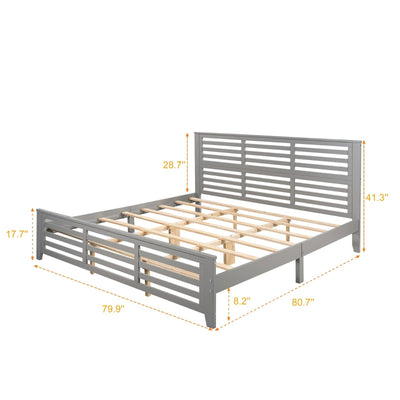 King Size Platform Bed With Modern Horizontal Strip Design