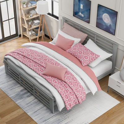 King Size Platform Bed With Modern Horizontal Strip Design