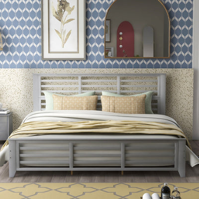 King Size Platform Bed With Modern Horizontal Strip Design