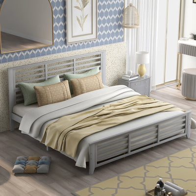 King Size Platform Bed With Modern Horizontal Strip Design