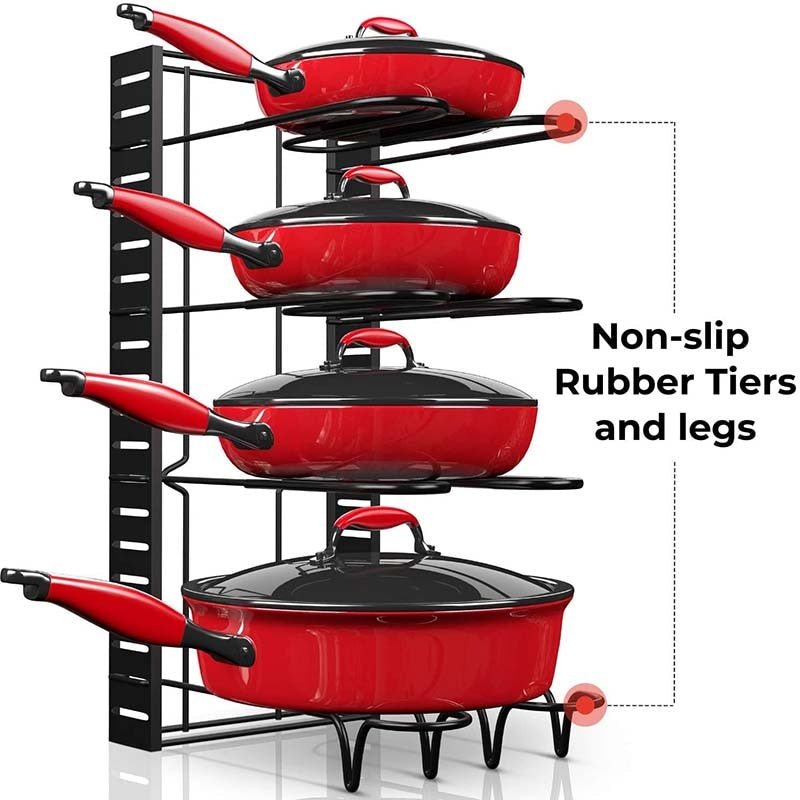 Kitchen Pan Organizer With 8 Adjustable Non Slip Storage Tiers
