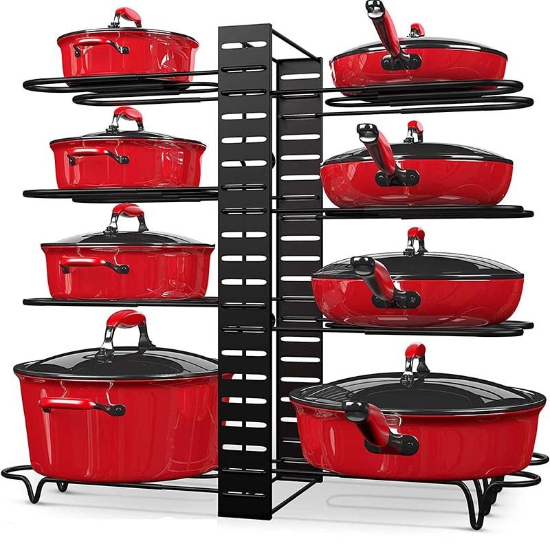 Kitchen Pan Organizer With 8 Adjustable Non Slip Storage Tiers