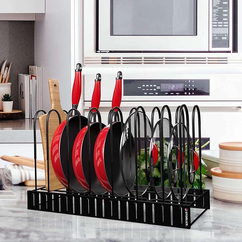 Kitchen Pan Organizer With 8 Adjustable Non Slip Storage Tiers