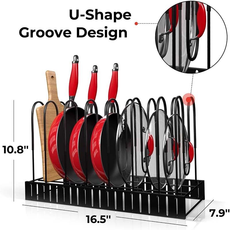 Kitchen Pan Organizer With 8 Adjustable Non Slip Storage Tiers