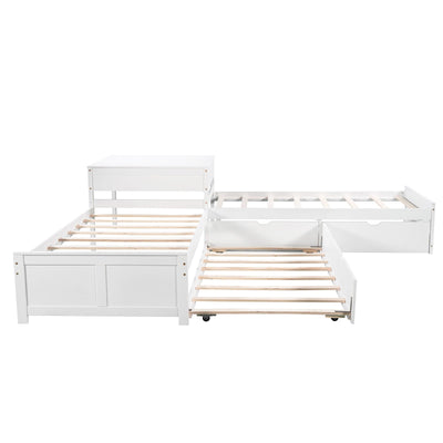 L-shaped Platform Bed With Trundle Drawers And Built-in Desk Twin