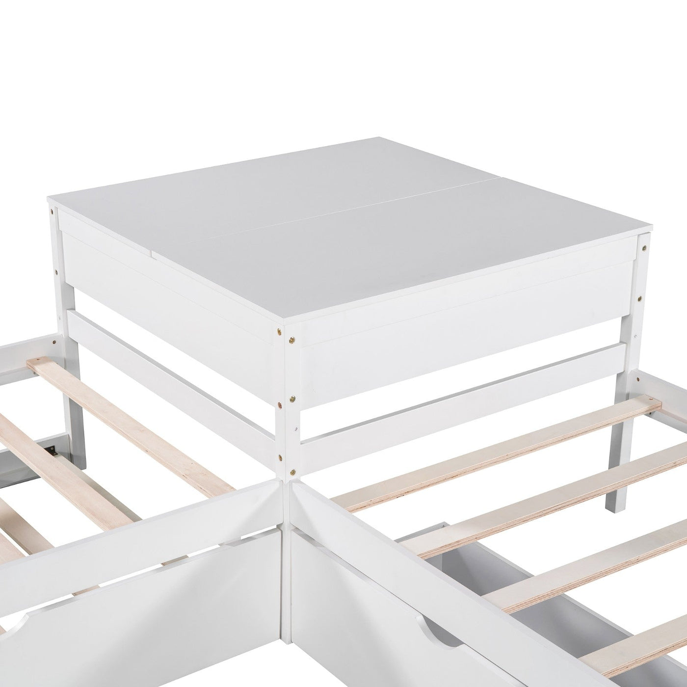 L-shaped Platform Bed With Trundle Drawers And Built-in Desk Twin