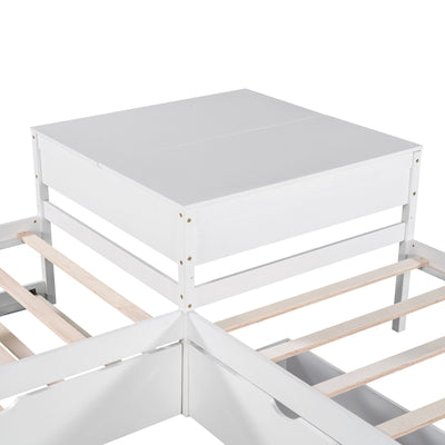 L-shaped Platform Bed With Trundle Drawers And Built-in Desk Twin