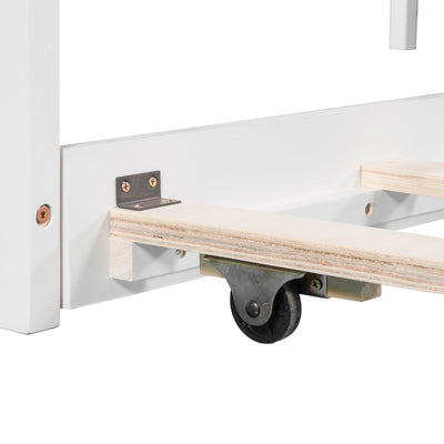 L-shaped Platform Bed With Trundle Drawers And Built-in Desk Twin