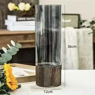 Minimalist Glass Vase With Wooden Base Elegant Hydroponic Planter