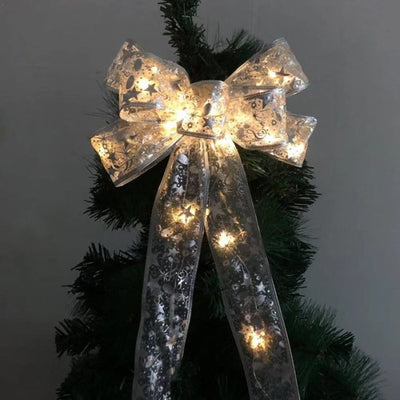 Large Printed Light Up Christmas Bow Hanging Decoration