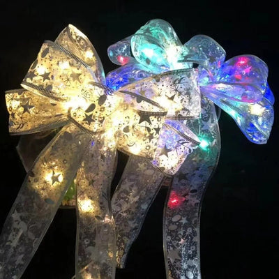 Large Printed Light Up Christmas Bow Hanging Decoration